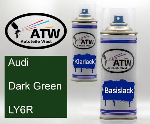 Audi, Dark Green, LY6R: 400ml Sprühdose + 400ml Klarlack - Set, von ATW Autoteile West.